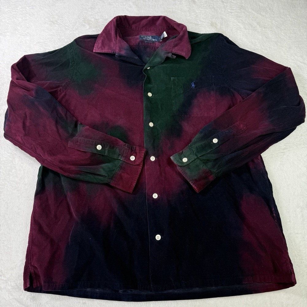 Polo Ralph Lauren Tie Dye Effect Corduroy Camp Shirt Mens L Colorful Preppy